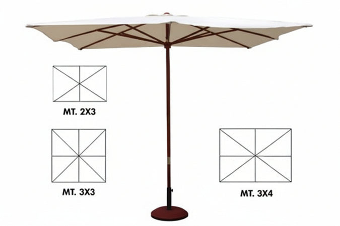 Ombrellone In Legno Cm.200X300 Palo Ø Mm.48 A 6 Stecche Vette