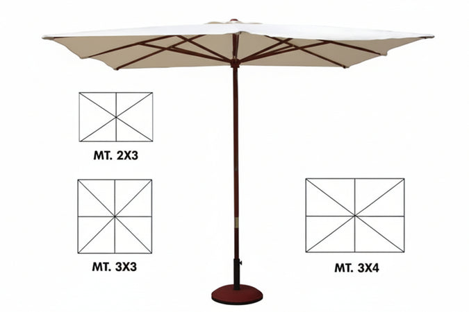 Ombrellone In Legno Cm.300X400 Palo Ø Mm.48 A 8 Stecche Vette