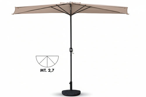 Ombrellone In Metallo A Parete 1/2 Tondo Con Manovella Cm.270 Palo Ø Mm.38 Vette