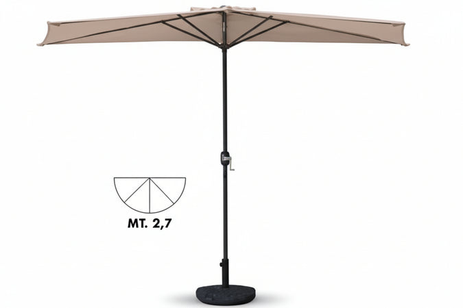 Ombrellone In Metallo A Parete 1/2 Tondo Con Manovella Cm.270 Palo Ø Mm.38 Vette