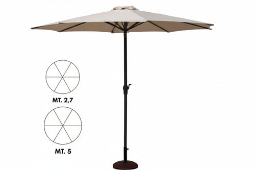 Ombrellone In Metallo Tondo Con Manovella Ø Cm.270 Palo Ø Mm.38 A 6 Stecche Vette