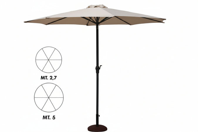 Ombrellone In Metallo Tondo Con Manovella Ø Cm.270 Palo Ø Mm.38 A 6 Stecche Vette
