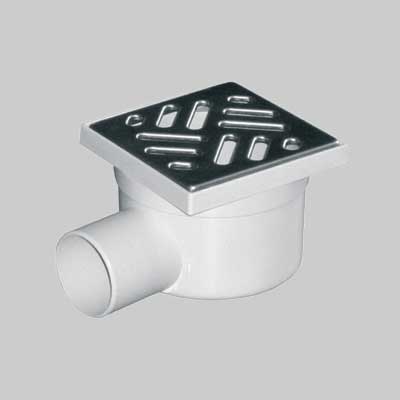 Chiusino Con Scarico Laterale Griglia In Acciaio Inox 11,5X11,5 Cm - Scarico Ø 50 Mm