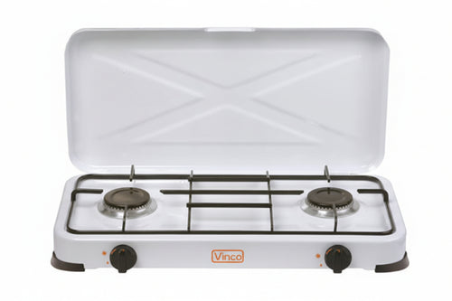 Fornello A Gas Gpl A 2 Fuochi Con Coperchio Cm.57X33X10H.