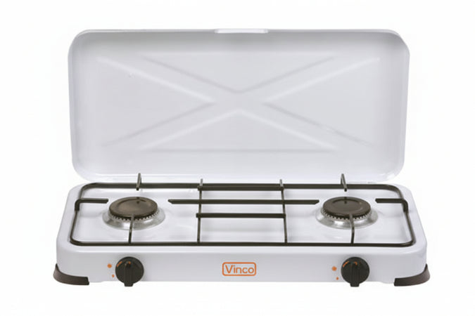 Fornello A Gas Gpl A 2 Fuochi Con Coperchio Cm.57X33X10H.