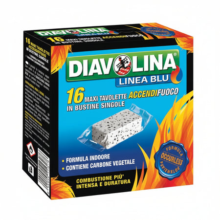 Diavolina Accendifuoco Lignite- - Conf. 16 Tavolette Maxi - 16 Pezzi Diavolina