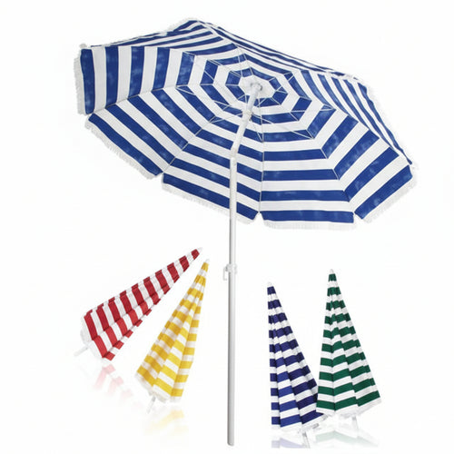 Ombrellone Da Spiaggia In Tnt A Righe Tondo Cm.180 Colore Bianco/Rosso Vette