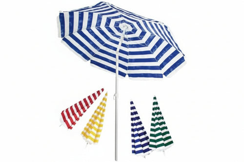Ombrellone Da Spiaggia In Tnt A Righe Tondo Cm.180 Colore Bianco/Giallo Vette