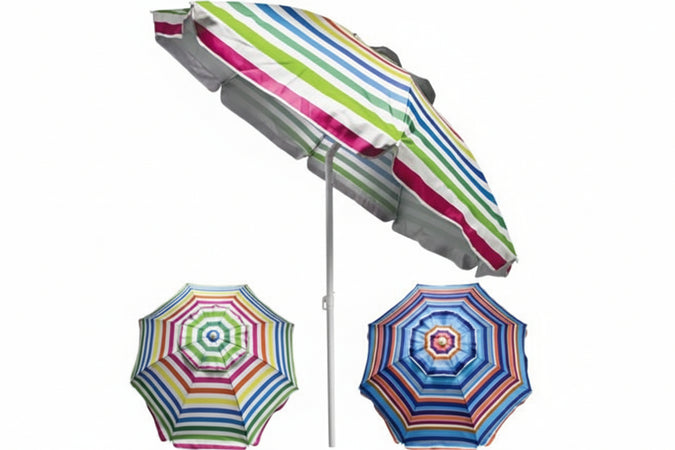Ombrellone Da Spiaggia In Poliestere A Righe Cm.180 Ø Cm.180 Righe Scure Vette