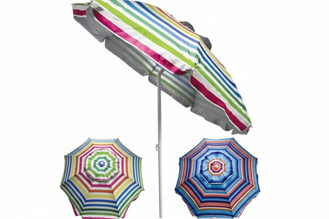 Ombrellone Da Spiaggia In Poliestere A Righe Cm.200 Ø Cm.200 Righe Scure Vette