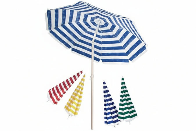 Ombrellone Da Spiaggia In Cotone Tondo Cm.200 Colore Bianco/Blu Vette