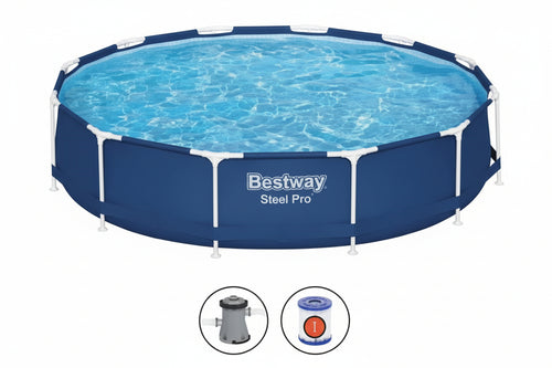 Piscina Steel Pro Tonda Con Telaio Portante Cm.366X76H. Kg.22,7 Lt.6.473 Filtro Cartuccia (Art.56681) Bestway