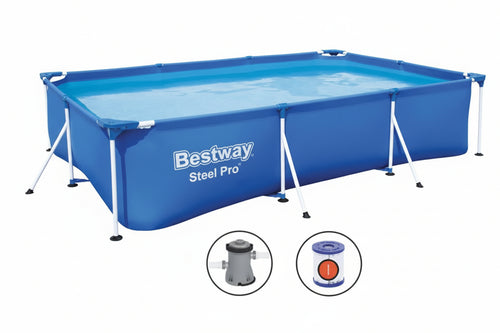 Piscina Steel Pro Rettangolare Telaio Portante Cm.300X201X66H. Kg.20,1 Lt.3.300 Filtro Cartuccia (Art.56411) Bestway