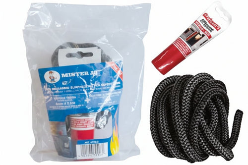 Kit Ricambio Treccia Tonda Con Silicone Adesivo Per Alte Temperature- - Mm.8X2,5 Mt. - 2 Pezzi