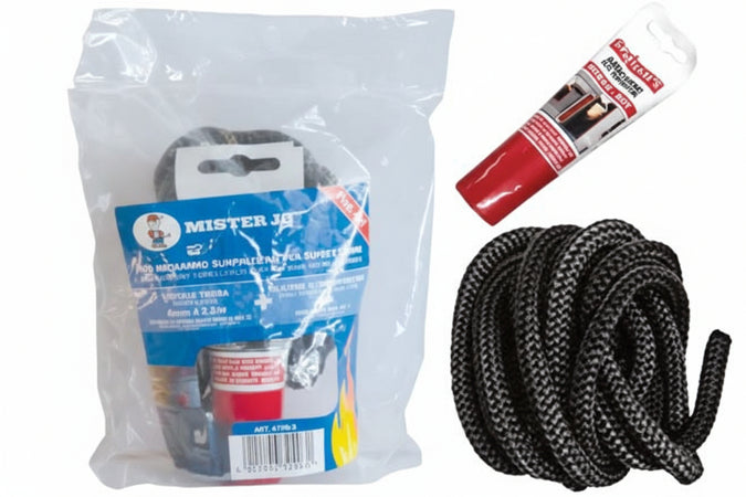 Kit Ricambio Treccia Tonda Con Silicone Adesivo Per Alte Temperature- - Mm.8X2,5 Mt. - 2 Pezzi