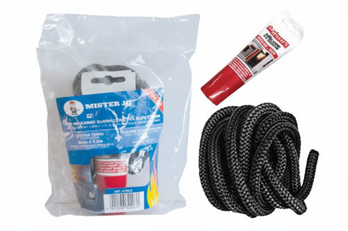 Kit Ricambio Treccia Tonda Con Silicone Adesivo Per Alte Temperature- - Mm.10X2,5 Mt. - 2 Pezzi