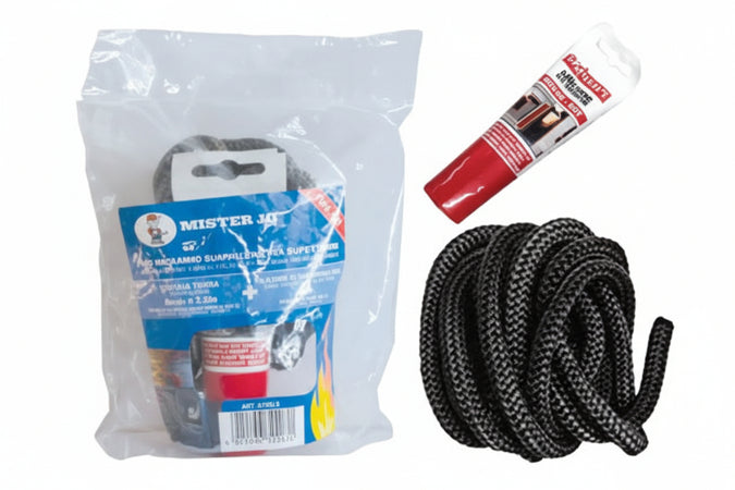 Kit Ricambio Treccia Tonda Con Silicone Adesivo Per Alte Temperature- - Mm.10X2,5 Mt. - 2 Pezzi