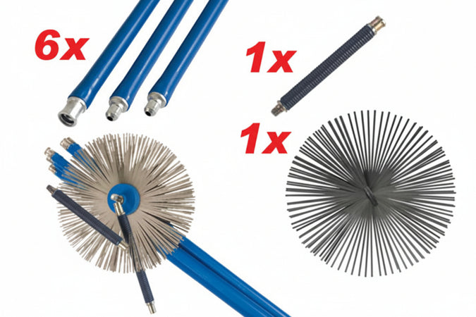 Kit Spazzacamino Con Snodo A Molla 6 Aste Cm.140 + 1 Scovolo Cm.25 + 1 Molla Cm.25