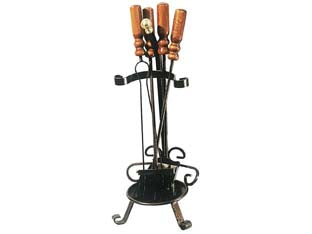 Set 4 Attrezzi Manico Legno Per Camino Base Tonda Cm.25X65H. (641) Mille