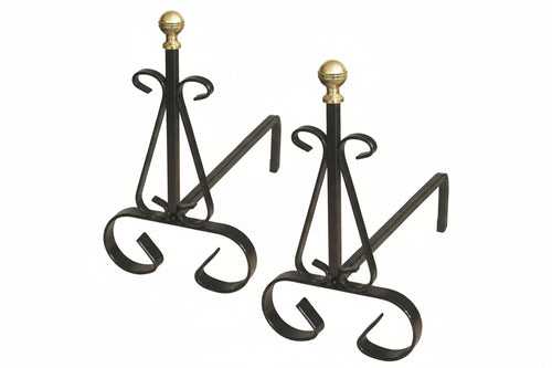 Alari Per Camino Con Pomoli In Ottone- - Cm.19X31X30H. - 1 Coppia Mille