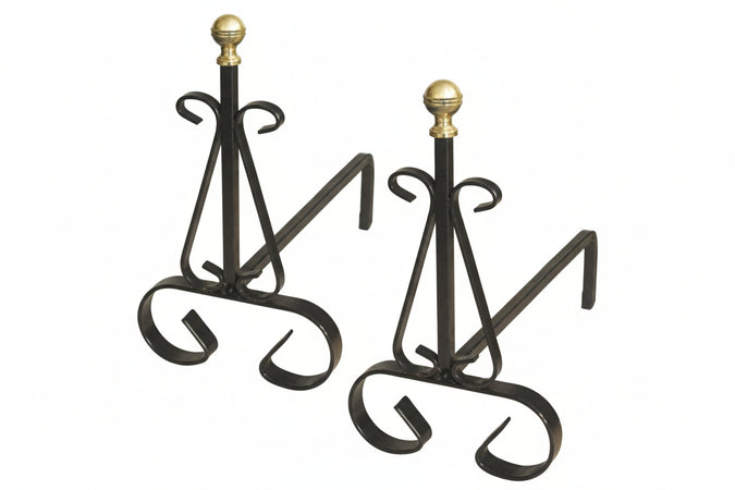 Alari Per Camino Con Pomoli In Ottone- - Cm.19X31X30H. - 1 Coppia Mille