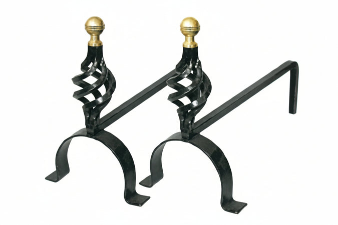 Alari Pigna Con Pomoli In Ottone Per Camino Cm.35