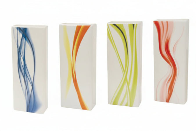 Umidificatore Ceramica Rettangolare Con Decoro Floreale- - Mm 75X38X190H. - Rosso - 12 Pezzi Xtra