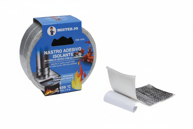Nastro Adesivo Isolante In Fibra Di Vetro + Alluminio Alte Temperature- - Mm.50 X 3 Mt. - 2 Pezzi Geko