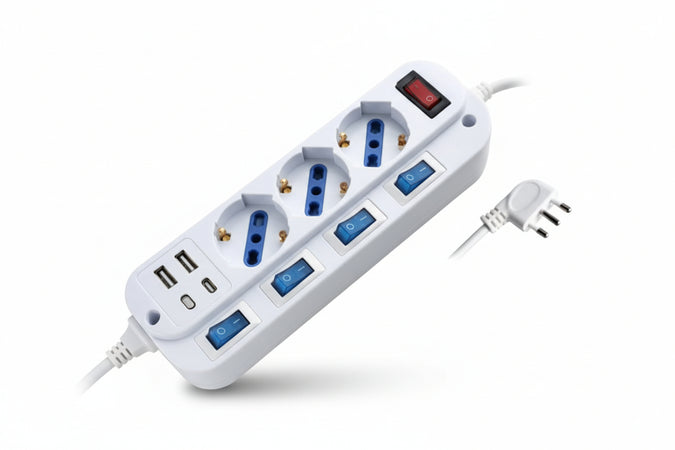 Multipresa 4 Posti Con Schuko Con Interruttore Generale + 4 Bipasso Syntesy