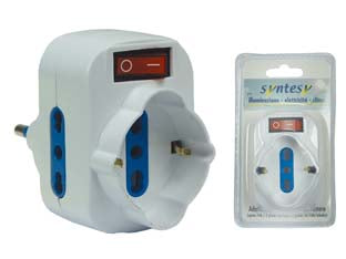 Adattatore Rotante Triplo Con Schuko E Interruttore Bianco- - Spina 16A Colore Bianco - 2 Blister Syntesy