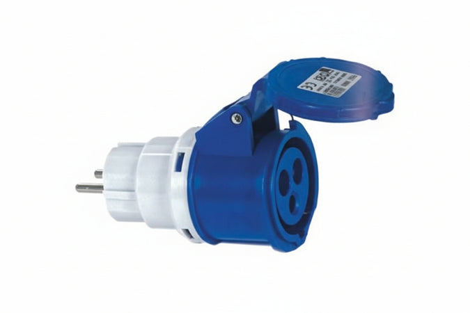 Adattatore Industriale Con Spina Schuko E Presa Cee Ip44 16A Colore Blu