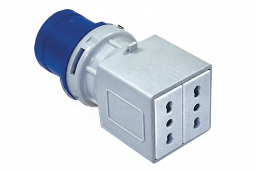 Adattatore Industriale Con Spina Cee E Due Prese 10/16A Bipasso Ip20 16A Colore Blu