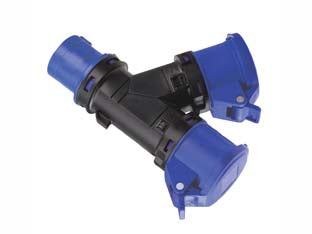 Adattatore Industriale Con Spina Cee E Due Prese Cee Ip44 16A Colore Blu