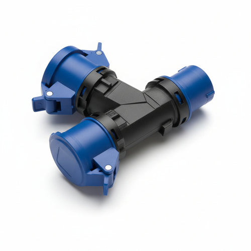Adattatore Industriale Con Spina Cee E Due Prese Cee Ip44 16A Colore Blu