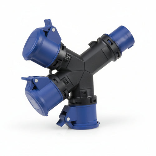Adattatore Industriale Con Spina Cee E Tre Prese Cee Ip54 16A Colore Blu