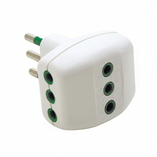 Adattatore Triplo 2 Poli + Terra 10A Bianco- - Bianco 82200 - 5 Pezzi Fanton
