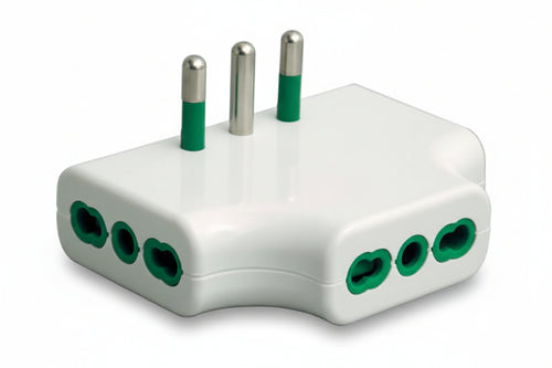 Adattatore Triplo Piatto 2 Poli + Terra Bipasso Bianco- - Bianco 82220 - 5 Pezzi Fanton