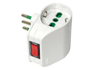 Adattatore Doppio Schuko 2 Poli + Terra 10A Con Interruttore Termico Bianco 87310 Fanton