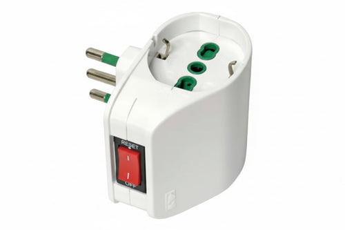 Adattatore Doppio Schuko 2 Poli + Terra 10A Con Interruttore Termico Bianco 87310 Fanton