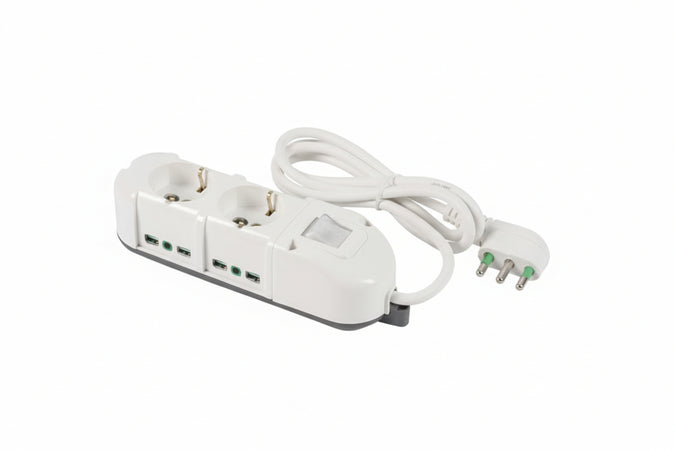Multipresa 2 Bip. + Sch. + 4 Bip. Later. Con Int. Linea Retail Triax- - Bianca 49112 - 2 Pezzi Fanton