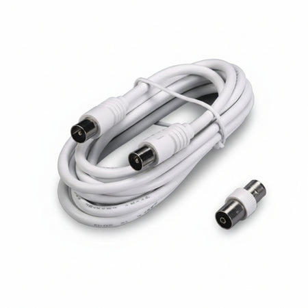 Prolunga Tv Con Cavo Coax Spina Maschio-Femmina + Adattatore Maschio- - Mt.5 Bianca 31040 - 5 Pezzi Fanton