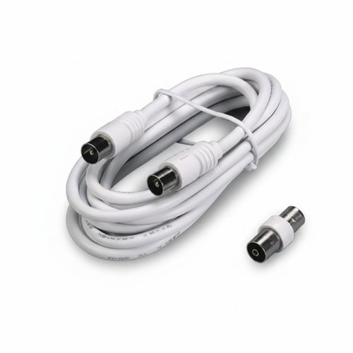 Prolunga Tv Con Cavo Coax Spina Maschio-Femmina + Adattatore Maschio- - Mt.5 Bianca 31040 - 5 Pezzi Fanton