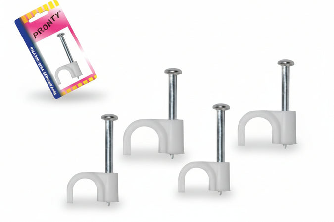 Chiodini Fissacavo In Plastica Bianca In Blister- - Mm.5-6, In Bl.30 Pz. - 12 Blister