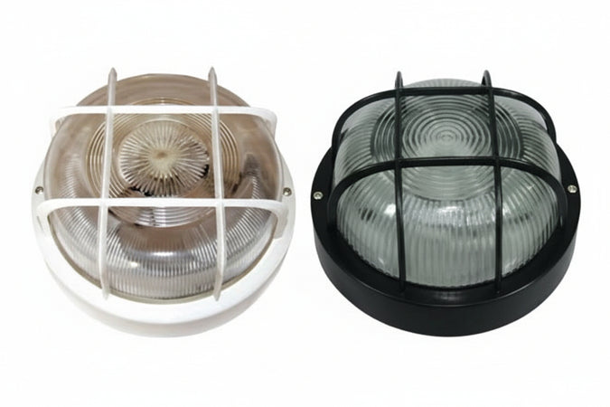 Plafoniera Tonda Con Gabbia- - Max 40W Ip44 - Ø 185X105H. Colore Bianco - 2 Pezzi Syntesy