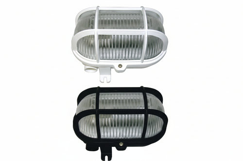 Plafoniera Ovale Con Gabbia- - Max 40W Ip44 - Mm.185X107X105H. Colore Bianco - 2 Pezzi Syntesy