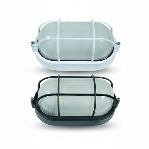 Plafoniera Ovale Con Gabbia In Alluminio Per Esterno 60W Ip54 Mm.210X107X95H. Bianco Syntesy