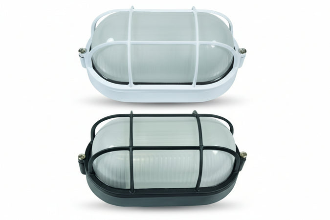 Plafoniera Ovale Con Gabbia In Alluminio Per Esterno 60W Ip54 Mm.210X107X95H. Nero Syntesy