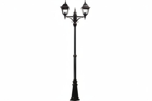 Lampione 2 Luci Su Palo Modello New York 2X100W Ip44 Cm.230H. Colore Nero Syntesy