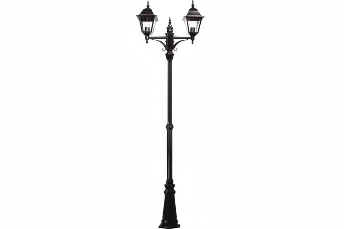 Lampione 2 Luci Su Palo Modello New York 2X100W Ip44 Cm.230H. Colore Nero Syntesy