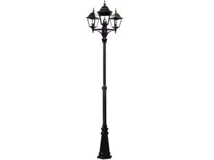 Lampione 3 Luci Su Palo Modello New York 3X100W Ip44 Cm.230H. Colore Nero Syntesy
